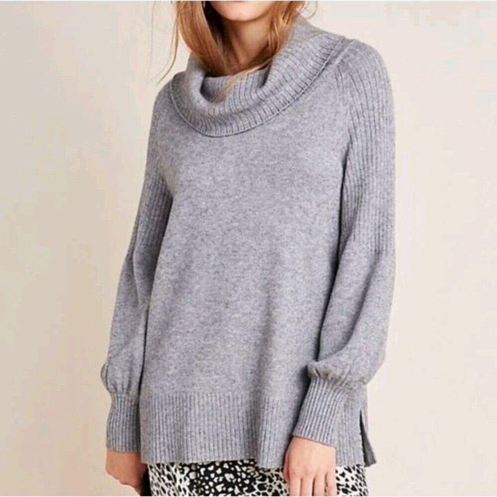 Anthropologie Paloma Cowl Neck Ribbed Oversized Knit Sweater Side Slits Sz S